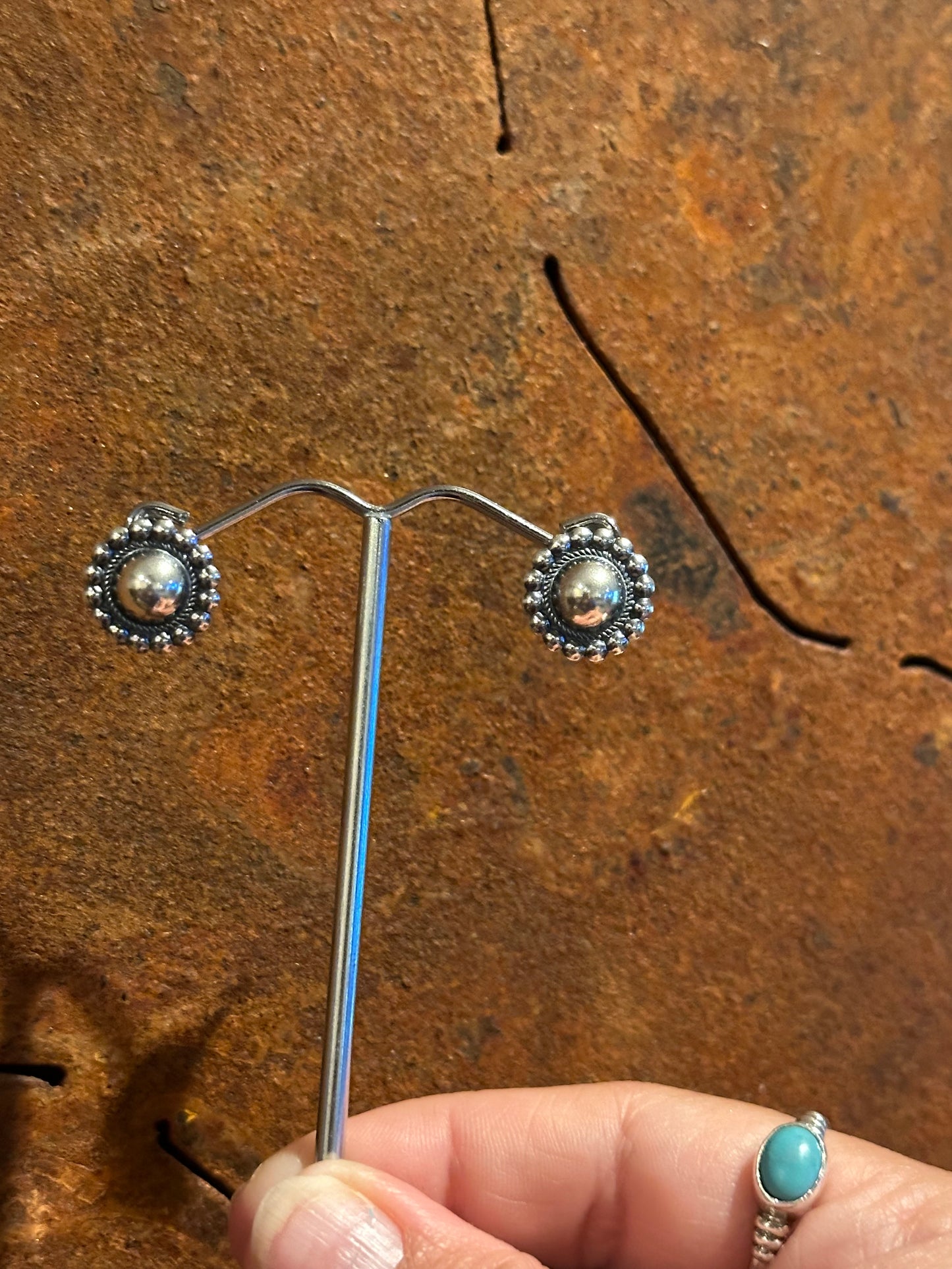 Sterling Silver Concho Earrings