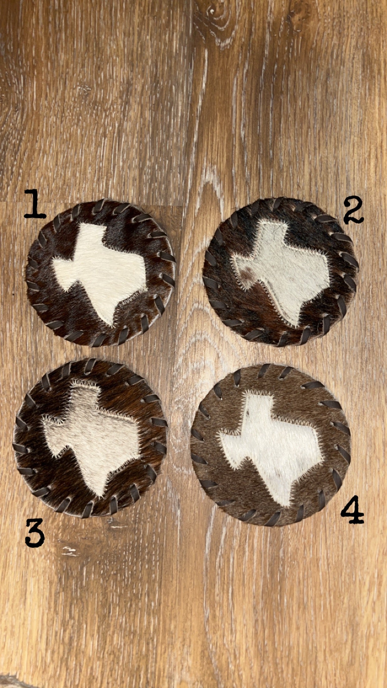 Cowhide Texas coasters 