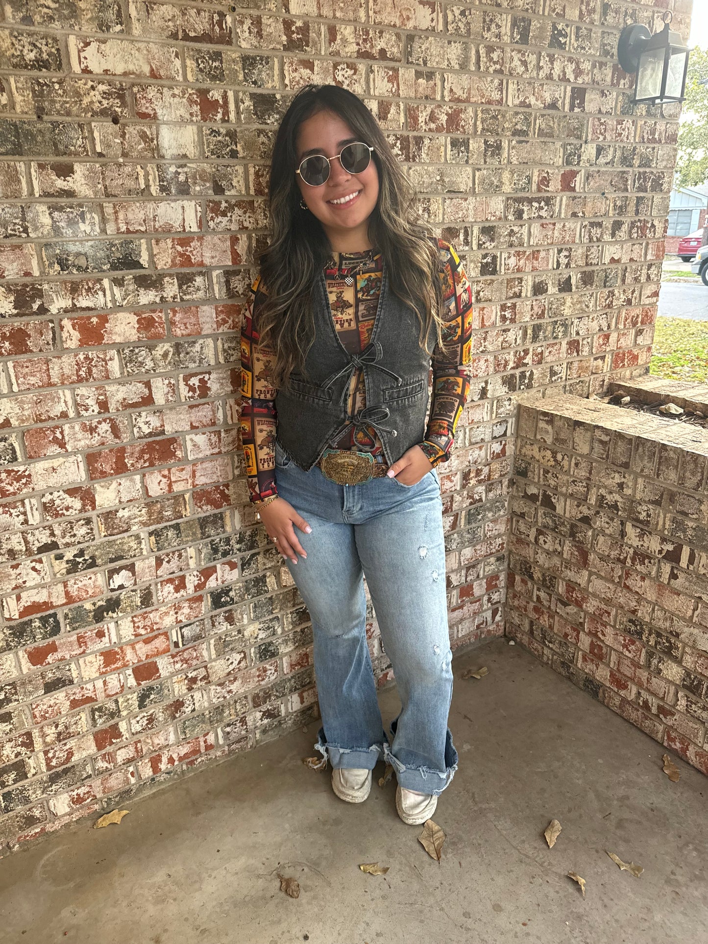 Western Collage mesh top