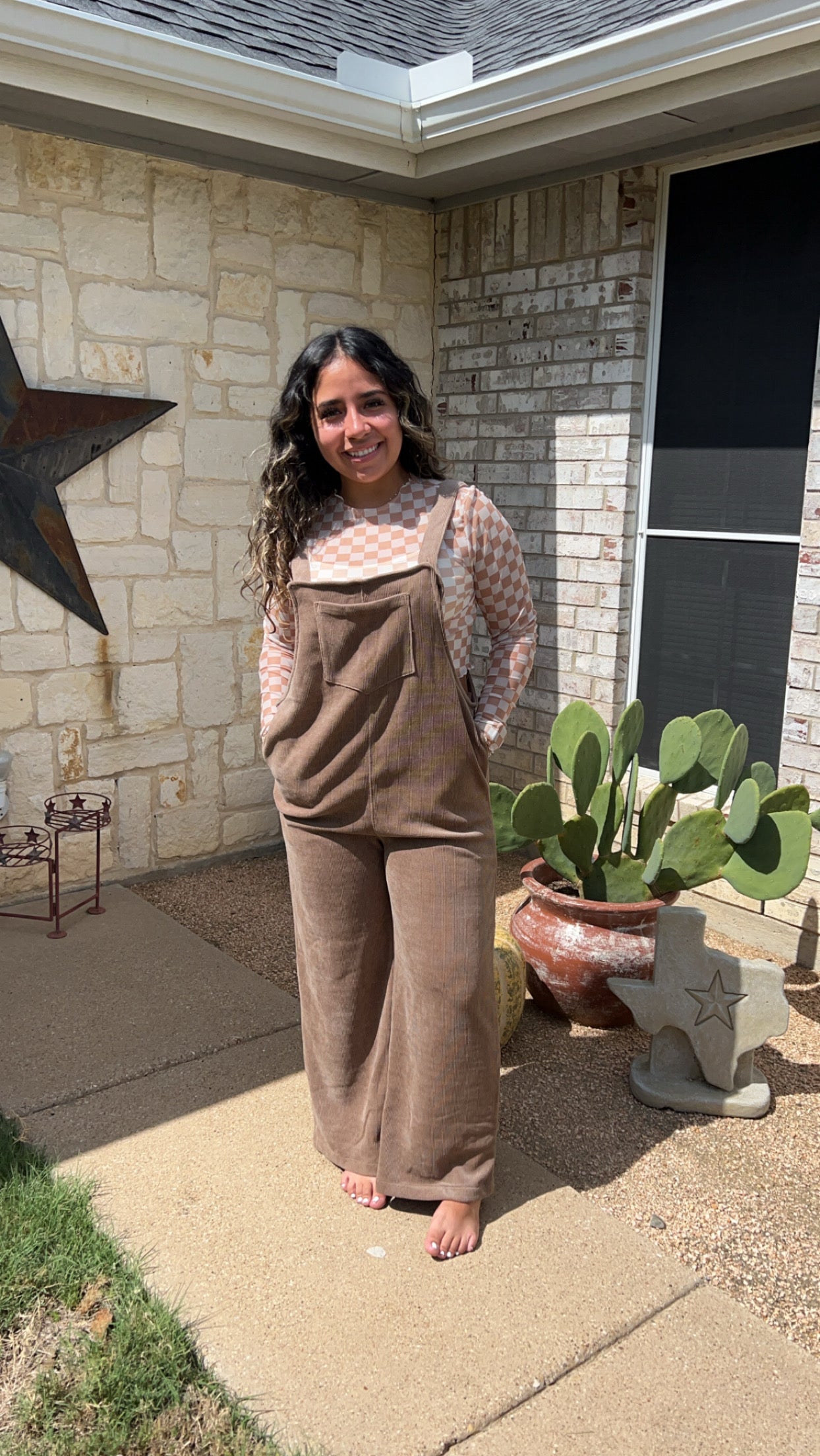 Tan Corduroy Straight Leg Overall Jumpsuit
