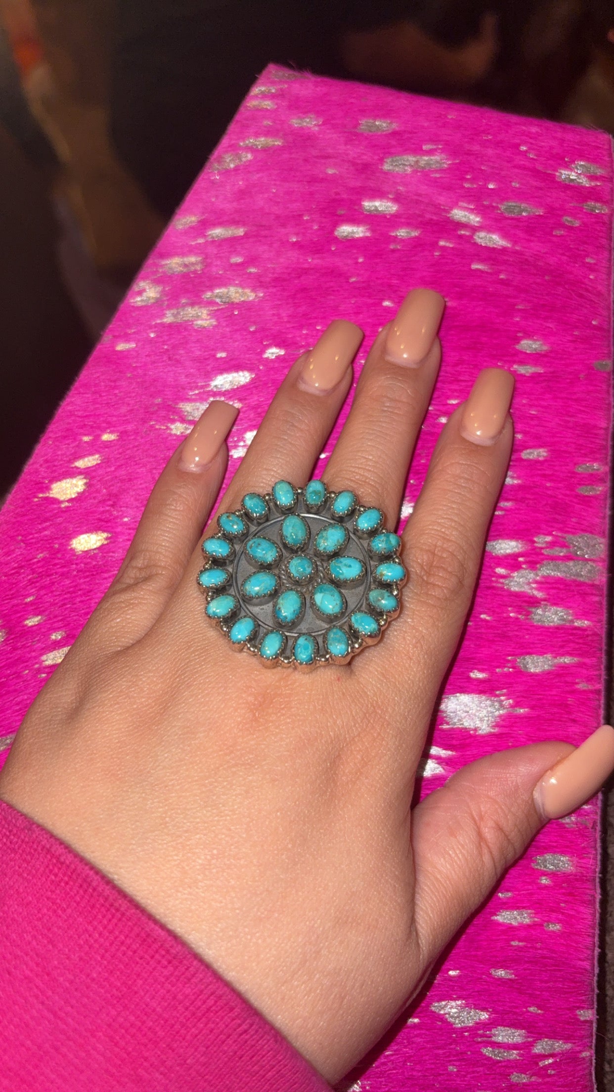 SQUASH BLOSSOM RING HADA COLLECTION KINGMAN TURQUOISE
