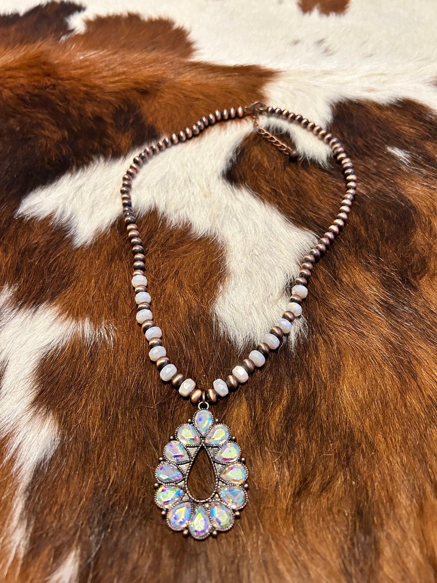 Rhinestone copper oval necklace