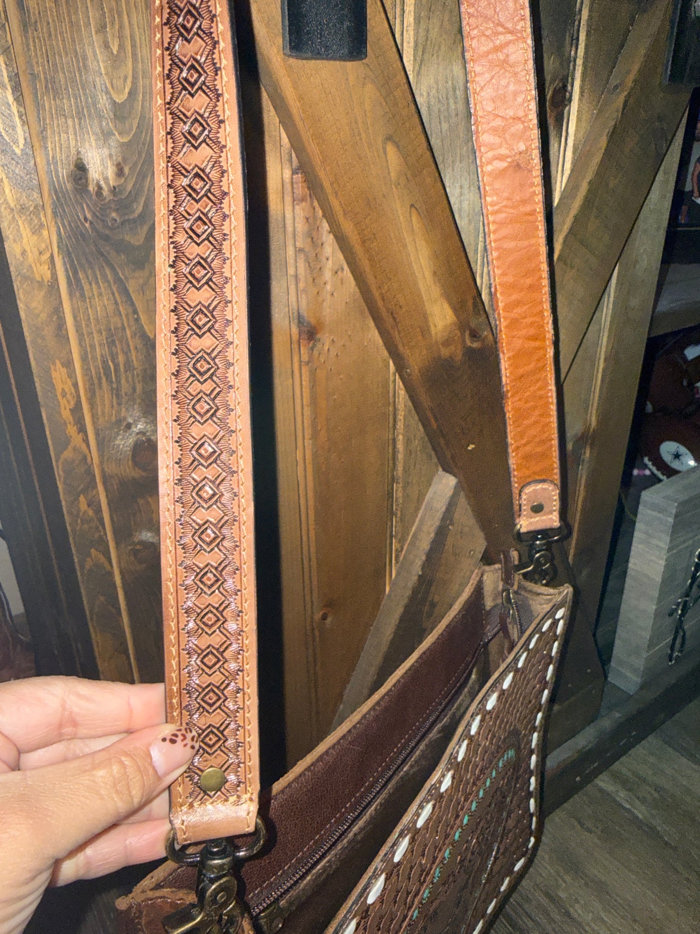 HORSE TOOLED LEATHER CROSSBODY BAG