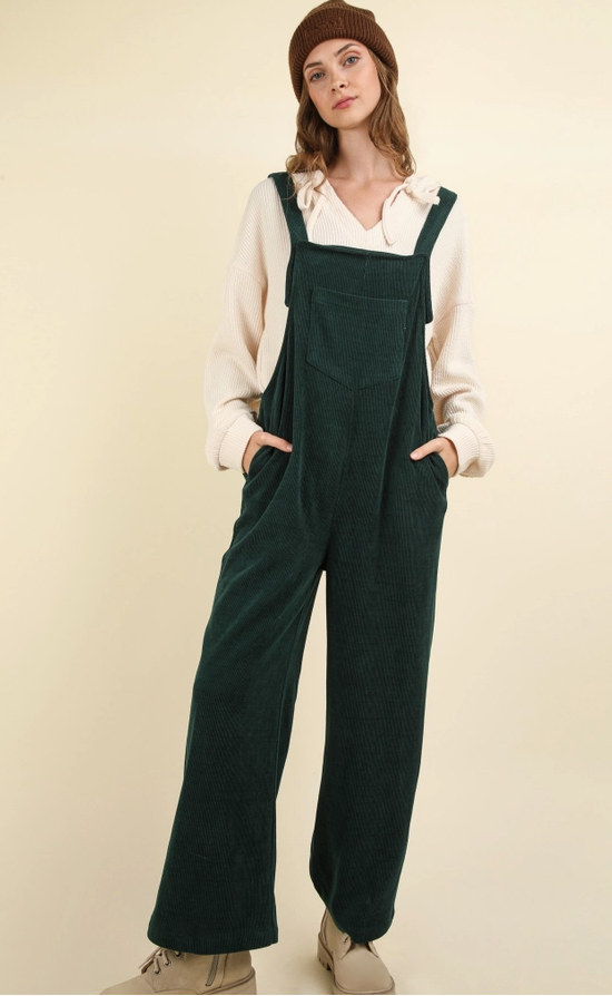 Forest Green Corduroy Straight Leg Overall Jumpsuit