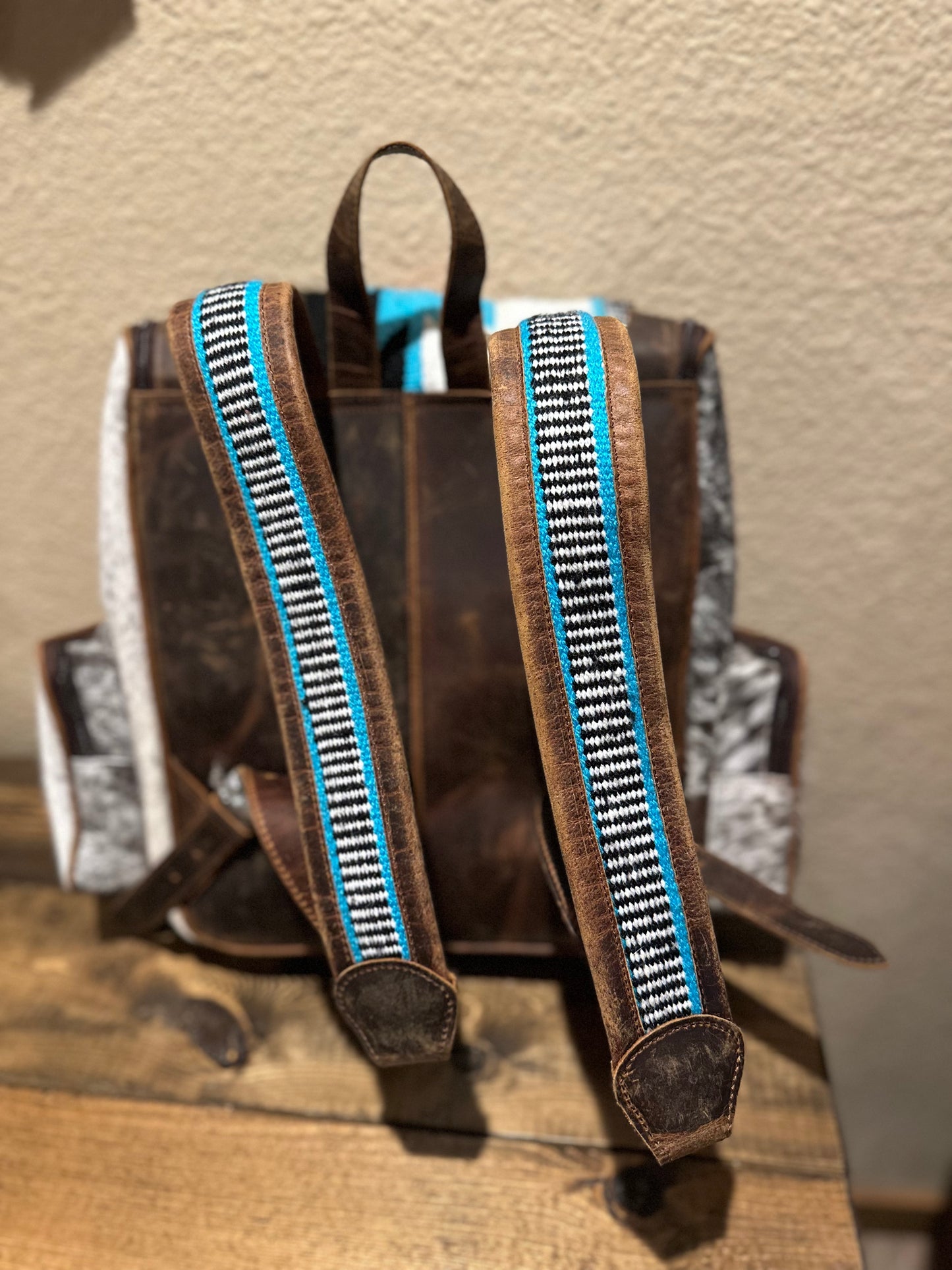 Turq Aztec & Cowprint Backpack