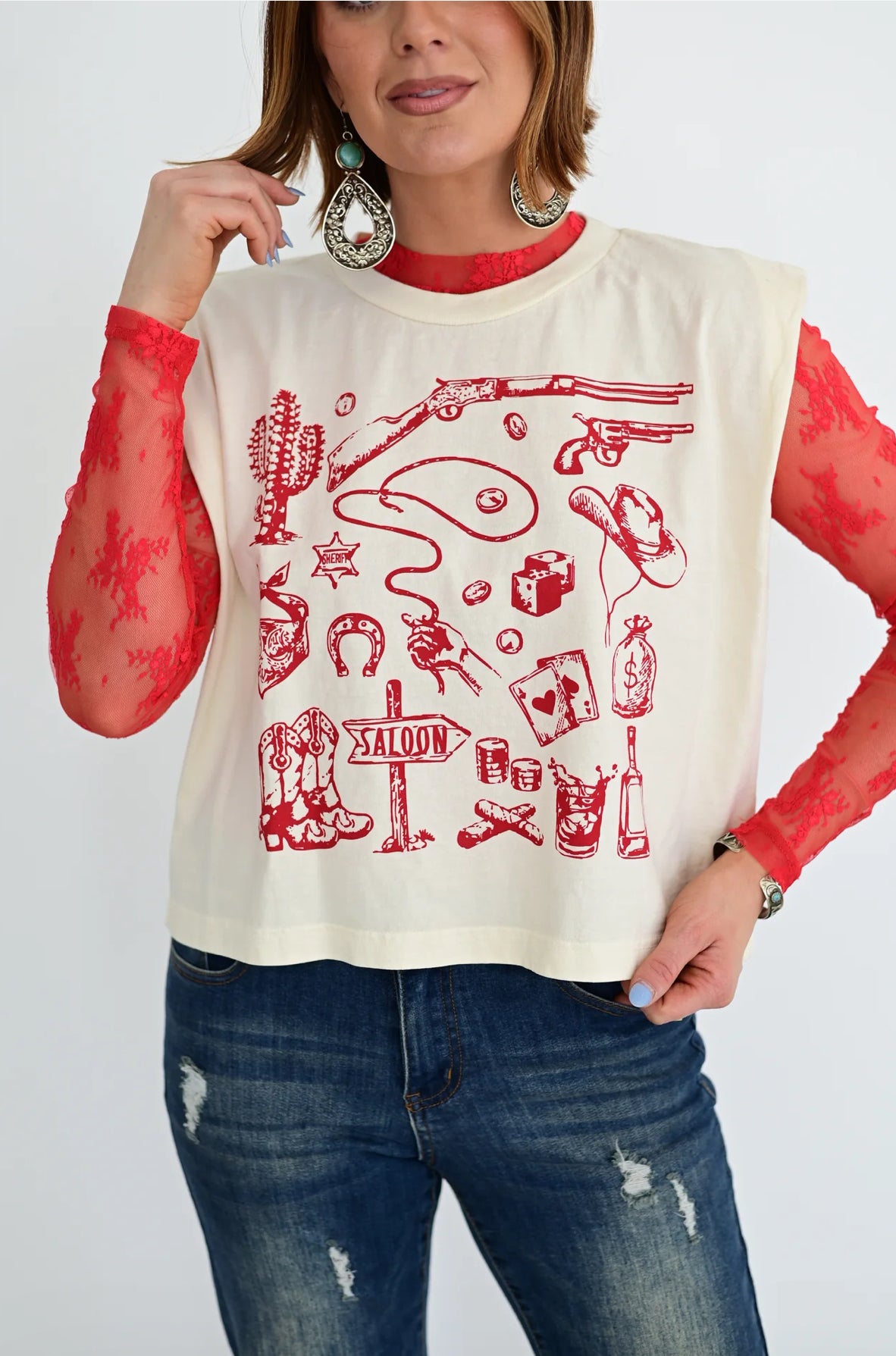 Red Lace long sleeve top
