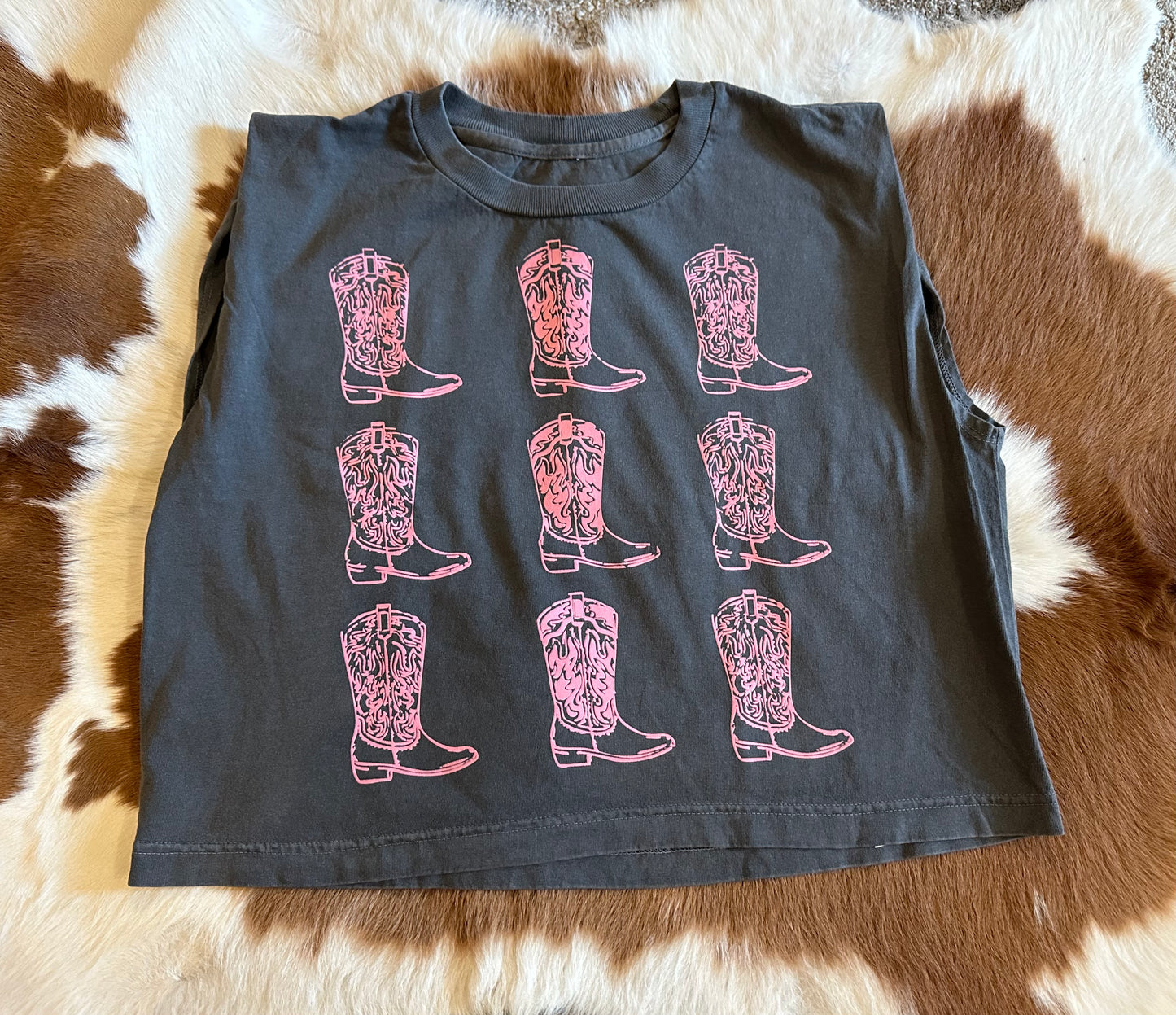 Pink Boots Graphic Tee- Grey