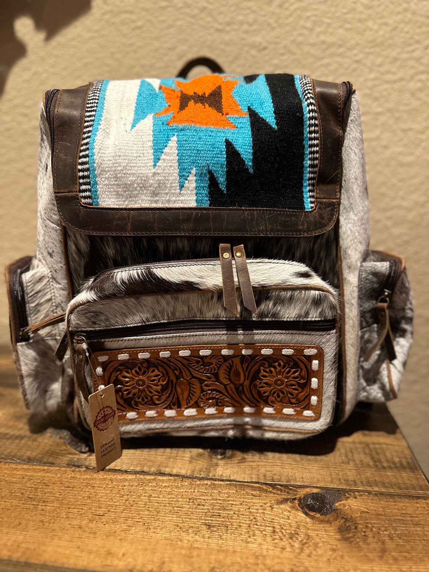 Turq Aztec & Cowprint Backpack