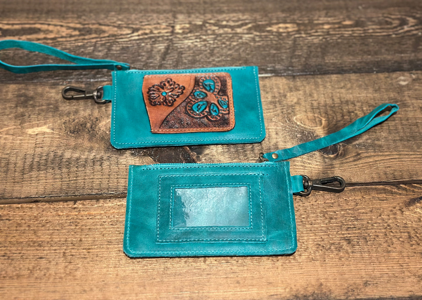 Genuine Leather Turquoise Wristlet