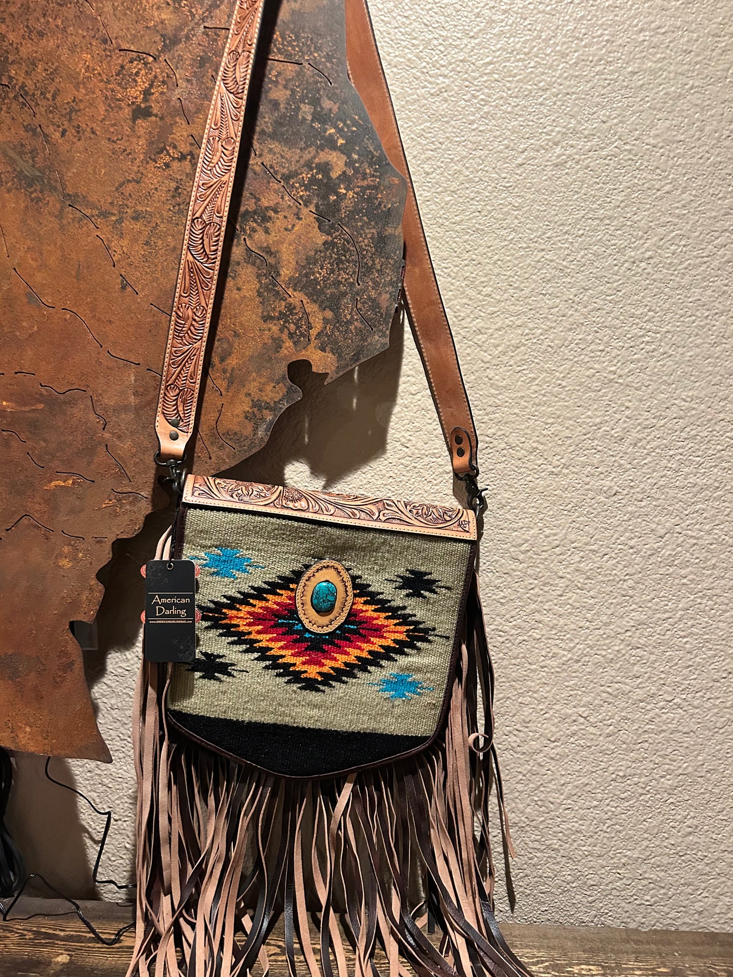 American Darling Messenger Saddle Blanket Genuine Leather Women Bag Western Handbag Purse
