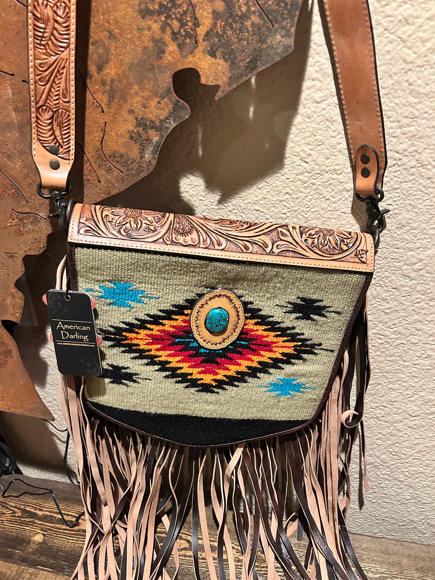 American Darling Messenger Saddle Blanket Genuine Leather Women Bag Western Handbag Purse