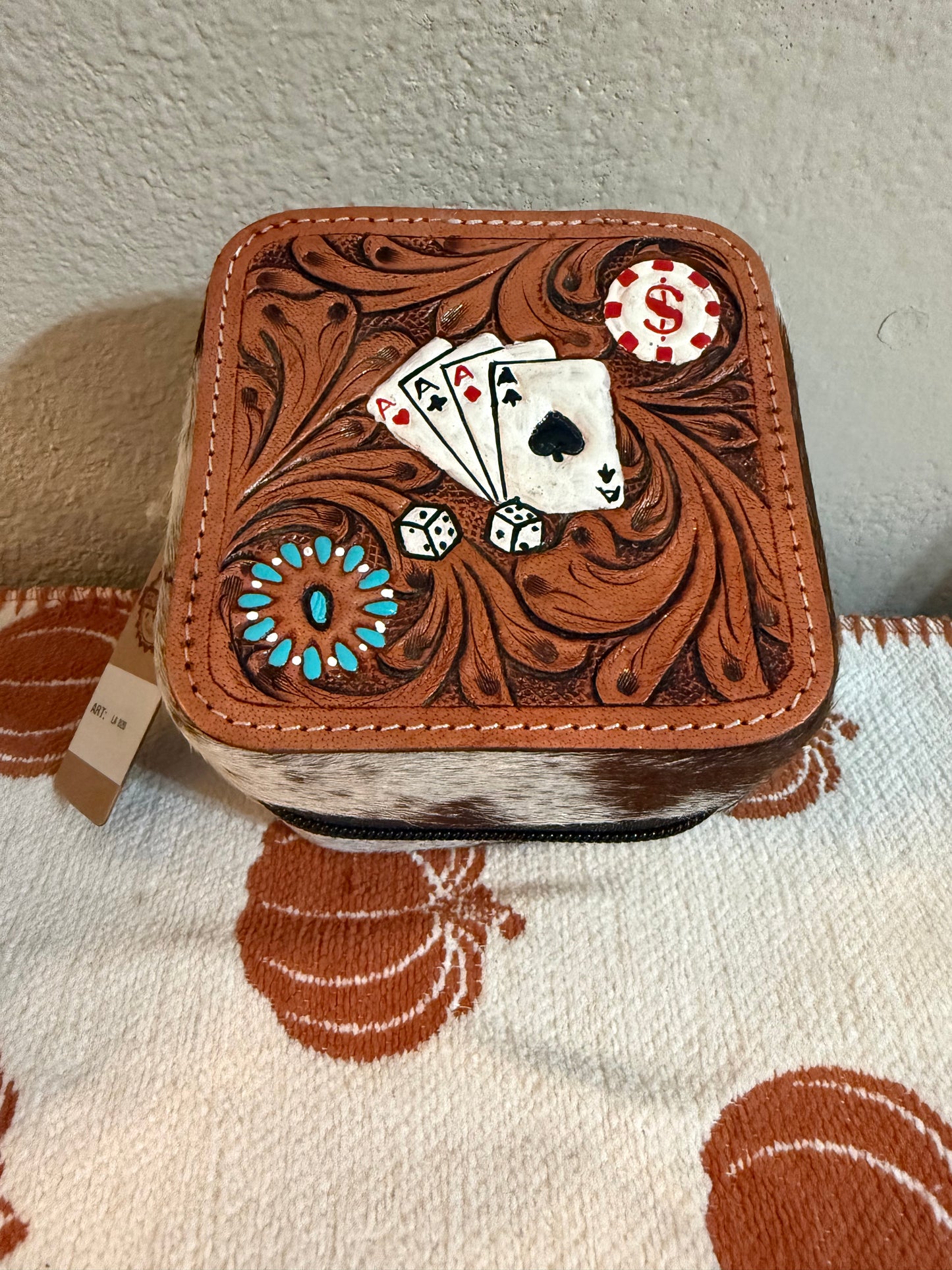 Cards tooled & cowhide jewelry box