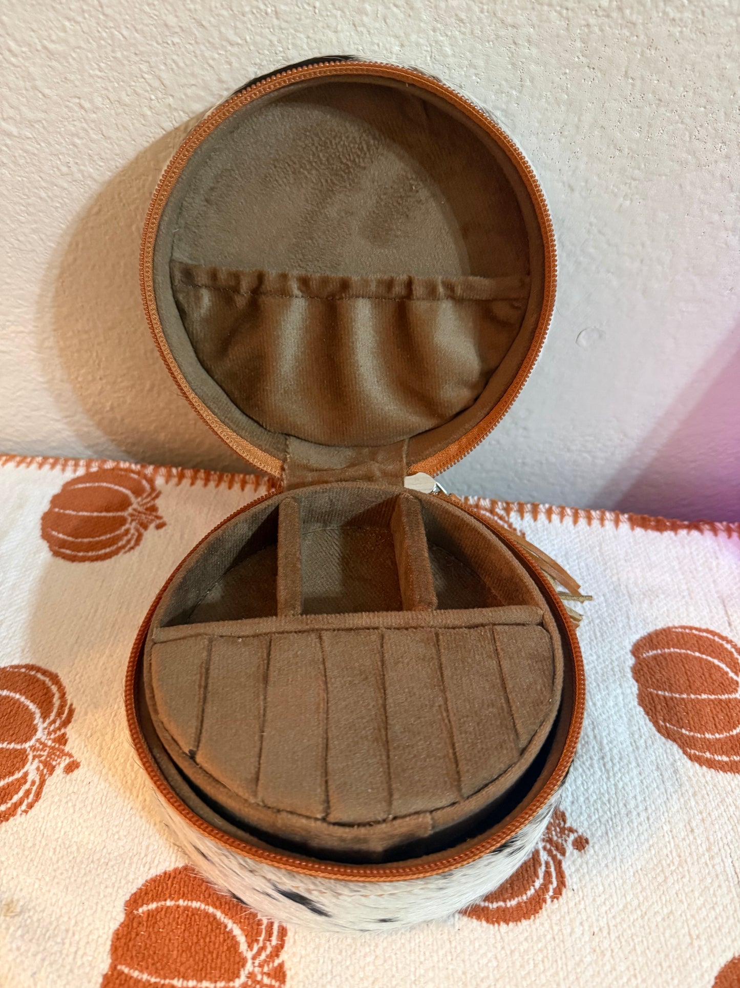 Pistol tooled leather & cowhide jewelry box