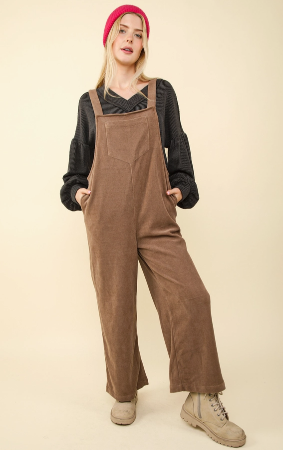 Tan Corduroy Straight Leg Overall Jumpsuit