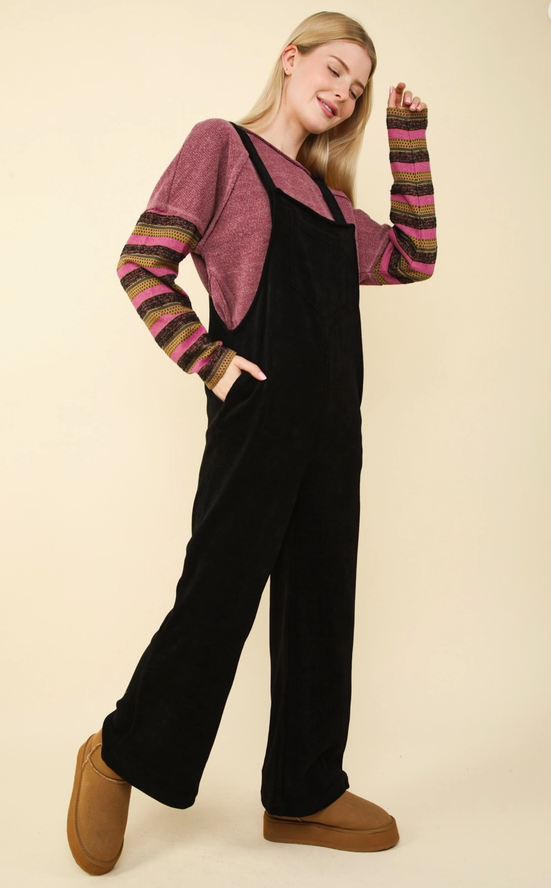 Black Corduroy Straight Leg Overall Jumpsuit