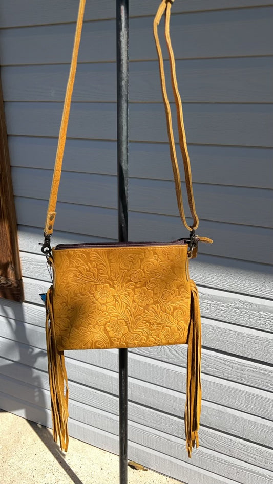 Mustard leather tooled Purse