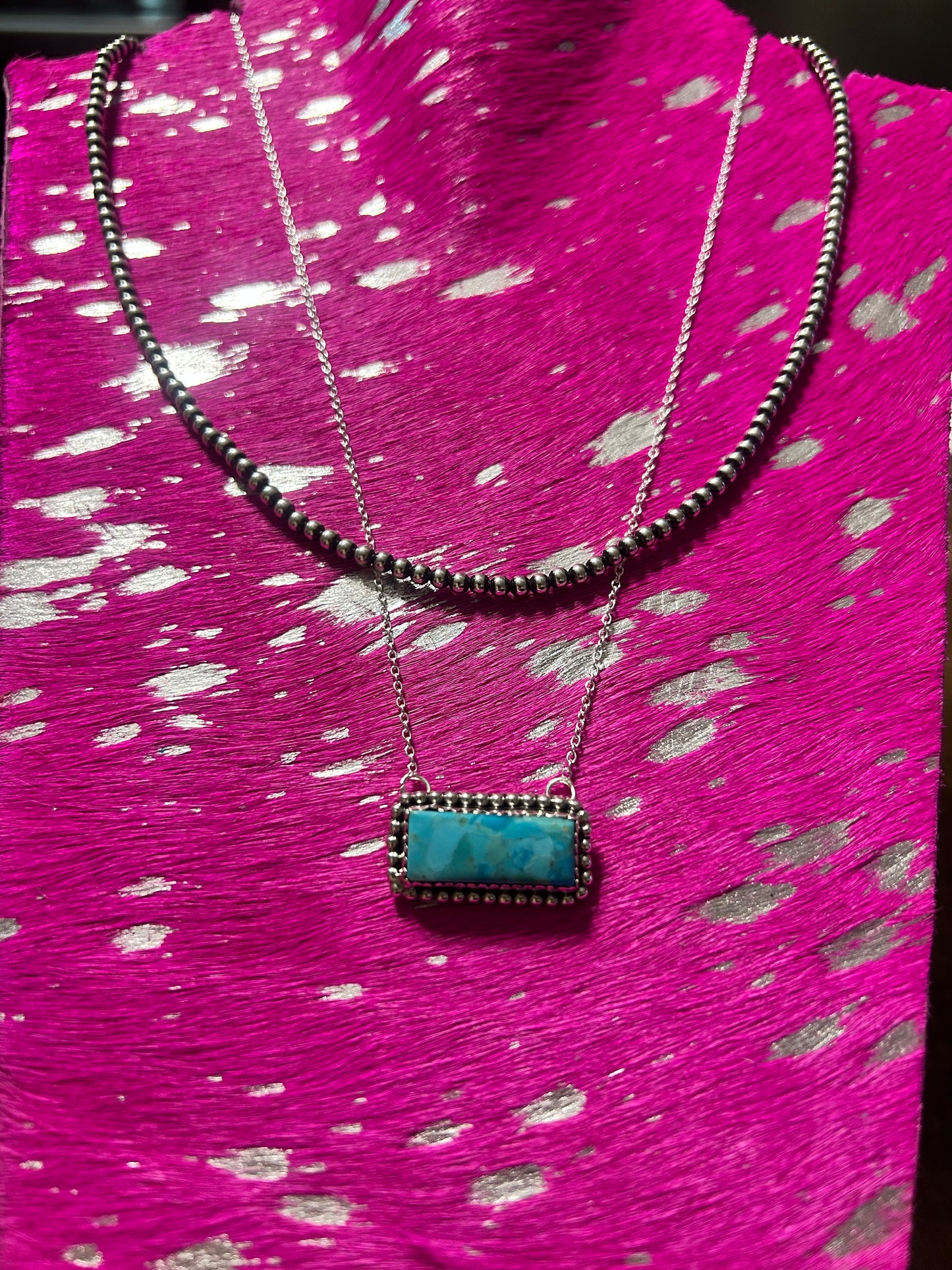 HADA COLLECTION STERLING SILVER KINGMEN TURQUOISE BAR NECKLACE