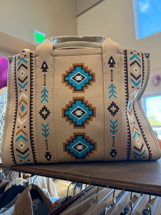 Taupe- Aztec Retro Arrows Dual Sided Print Large Tote/Crossbody