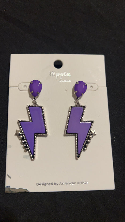 Purple lighting bolt earrings