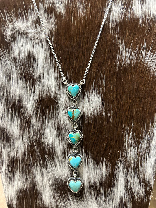 HADA COLLECTION STERLING SILVER KINGMEN TURQUOISE HEART DROP NECKLACE