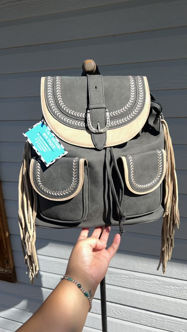 Embroidered Fringe Backpack