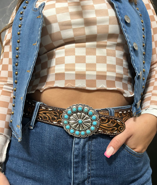 Turquoise & silver belt buckle