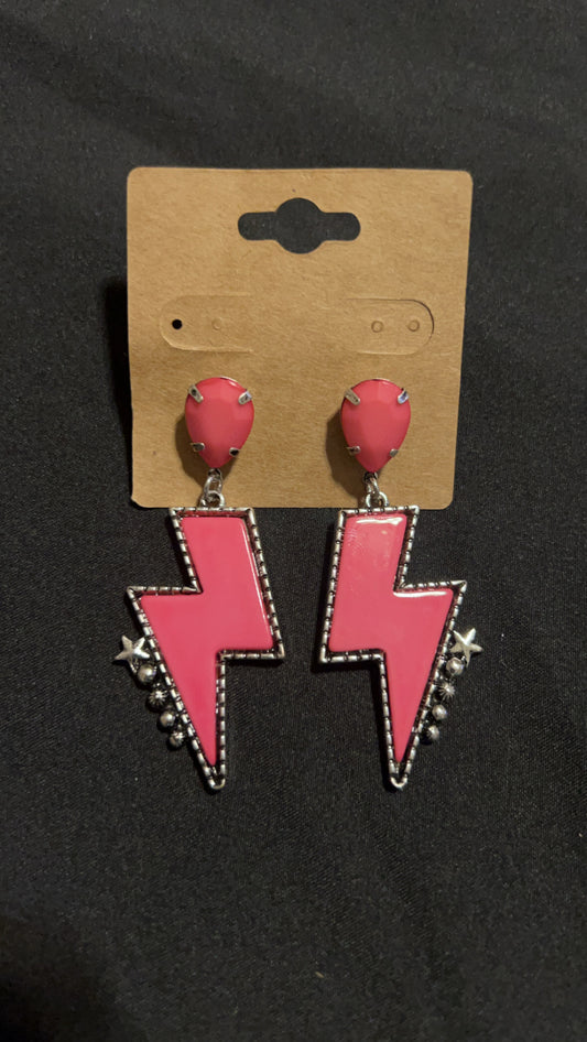 Pink lightning bolt earrings