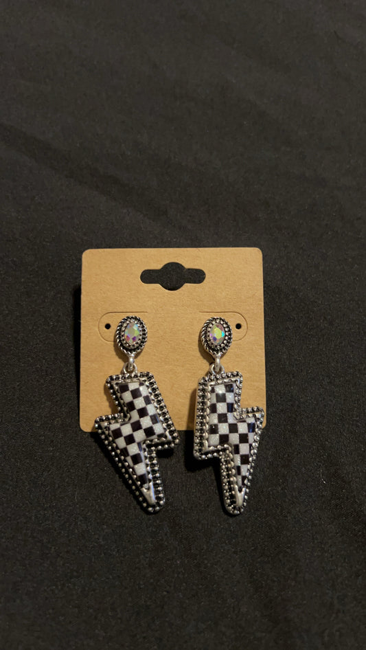 Checkered lightning bolt earrings