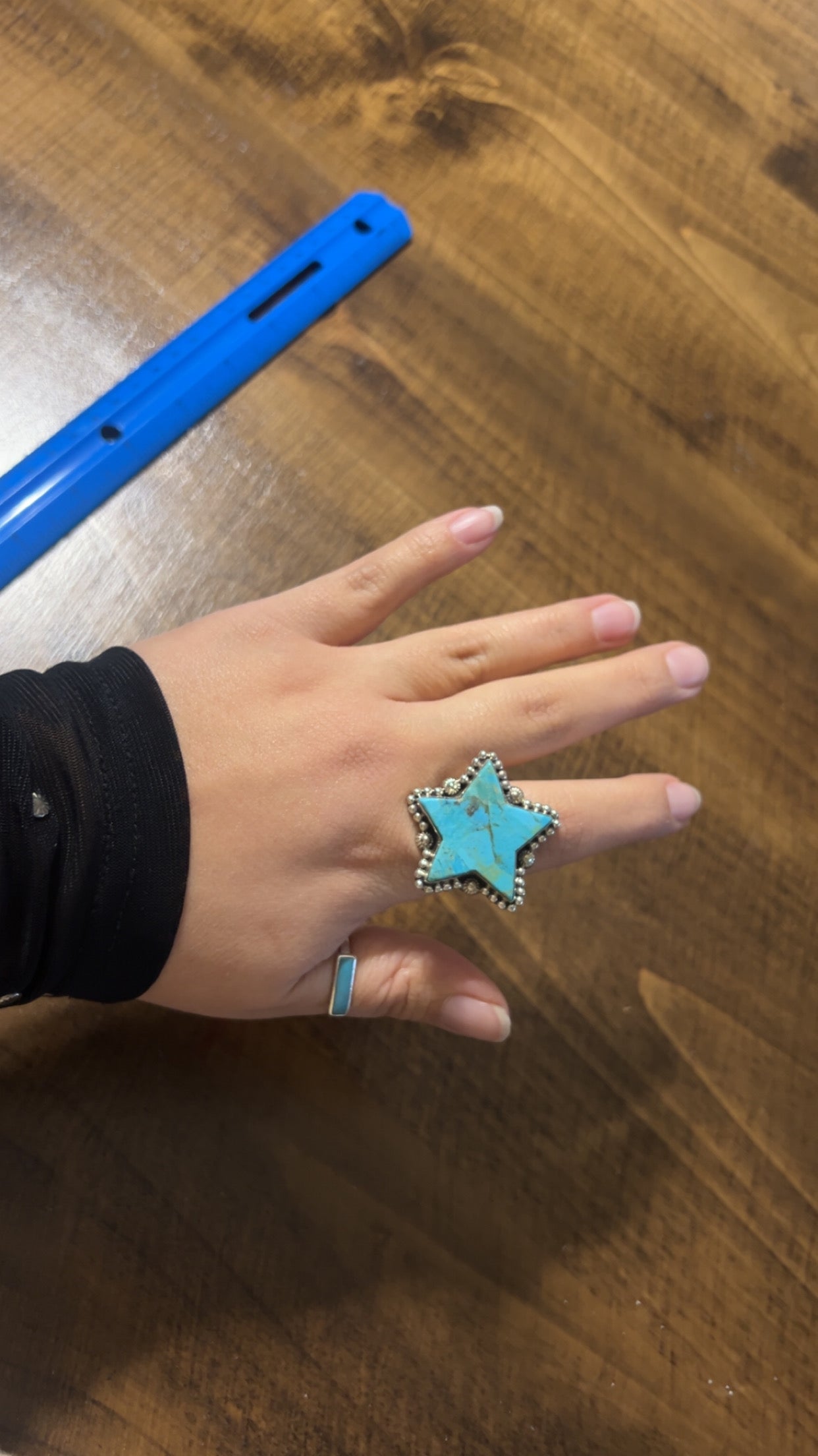 HADA COLLECTION STERLING SILVER KINGMEN TURQUOISE ADJUSTABLE STAR RING