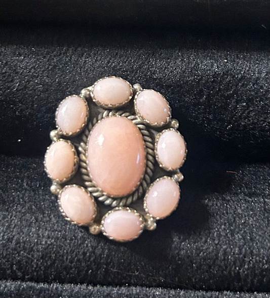 HADA COLLECTION STERLING SILVER FLOWER RING WITH PINK OPAL STONE