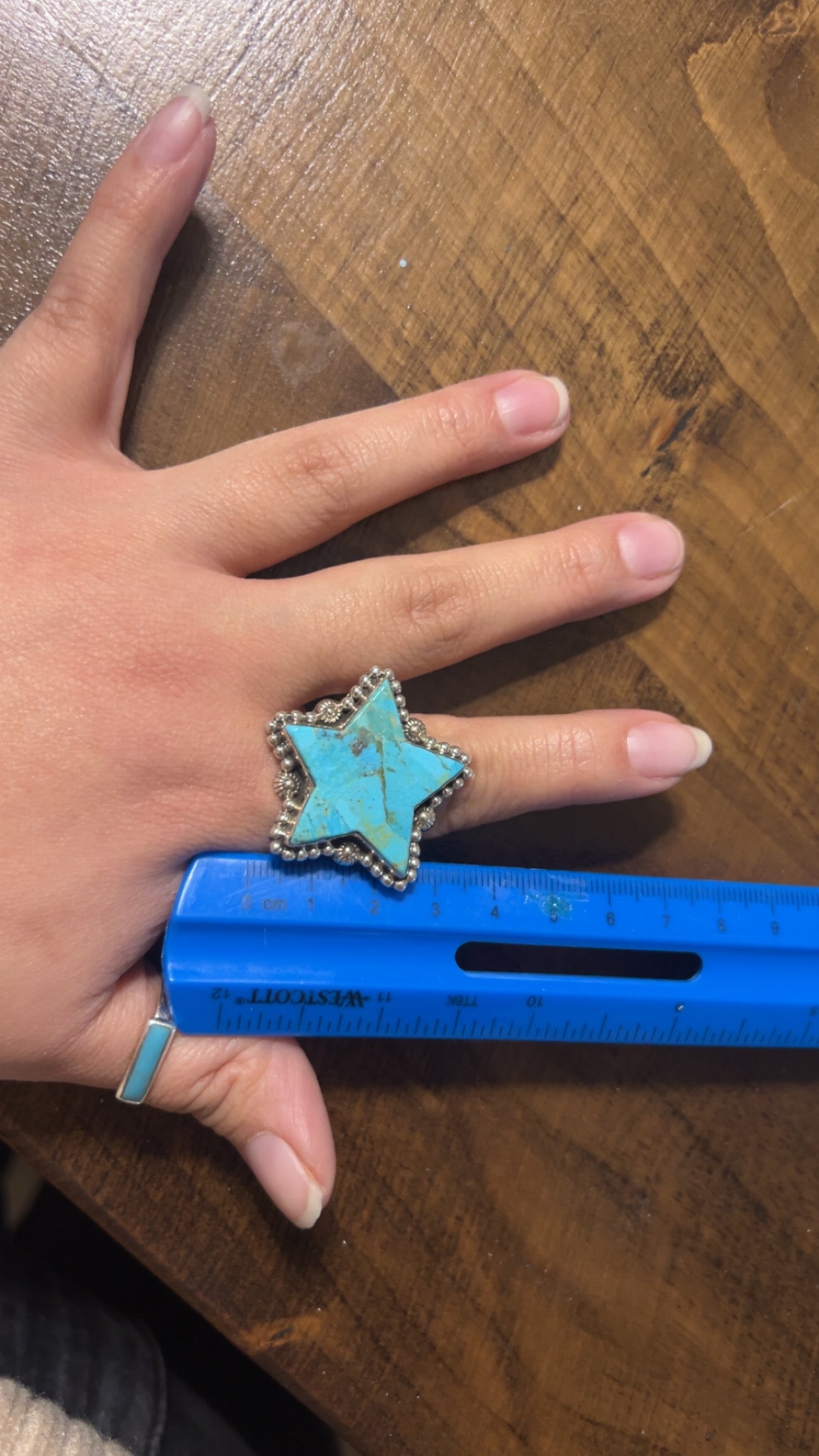 HADA COLLECTION STERLING SILVER KINGMEN TURQUOISE ADJUSTABLE STAR RING