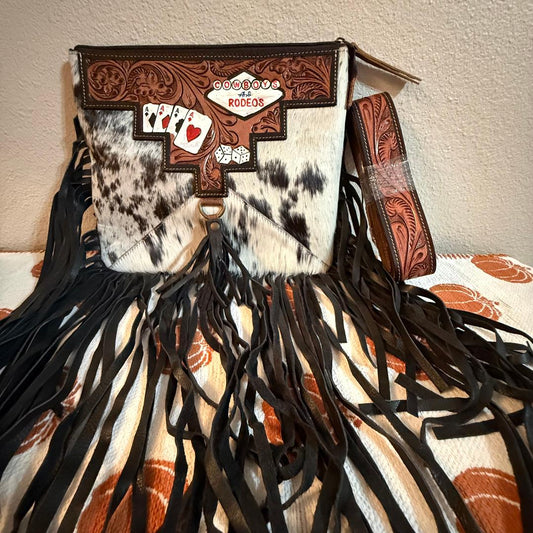 Tooled & Cowhide Cowboys and Rodeo Crossbody