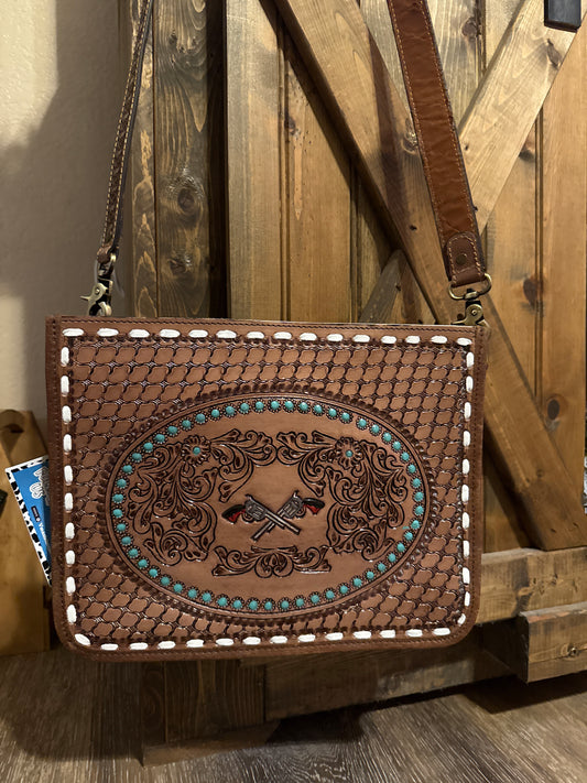 HORSE TOOLED LEATHER CROSSBODY BAG