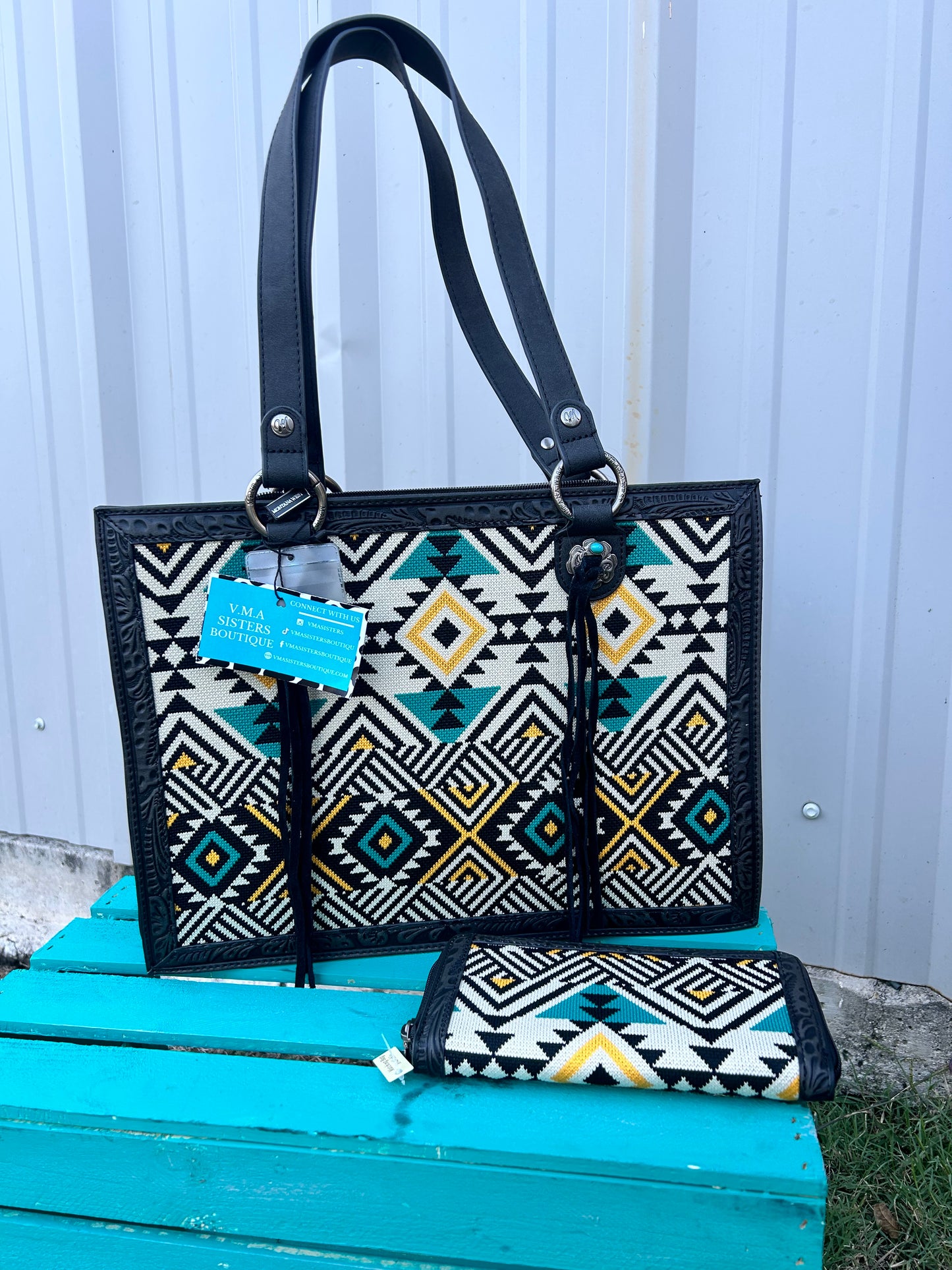 MONTANA WEST SOUTHWESTERN TOOLED TOTE BAG SET