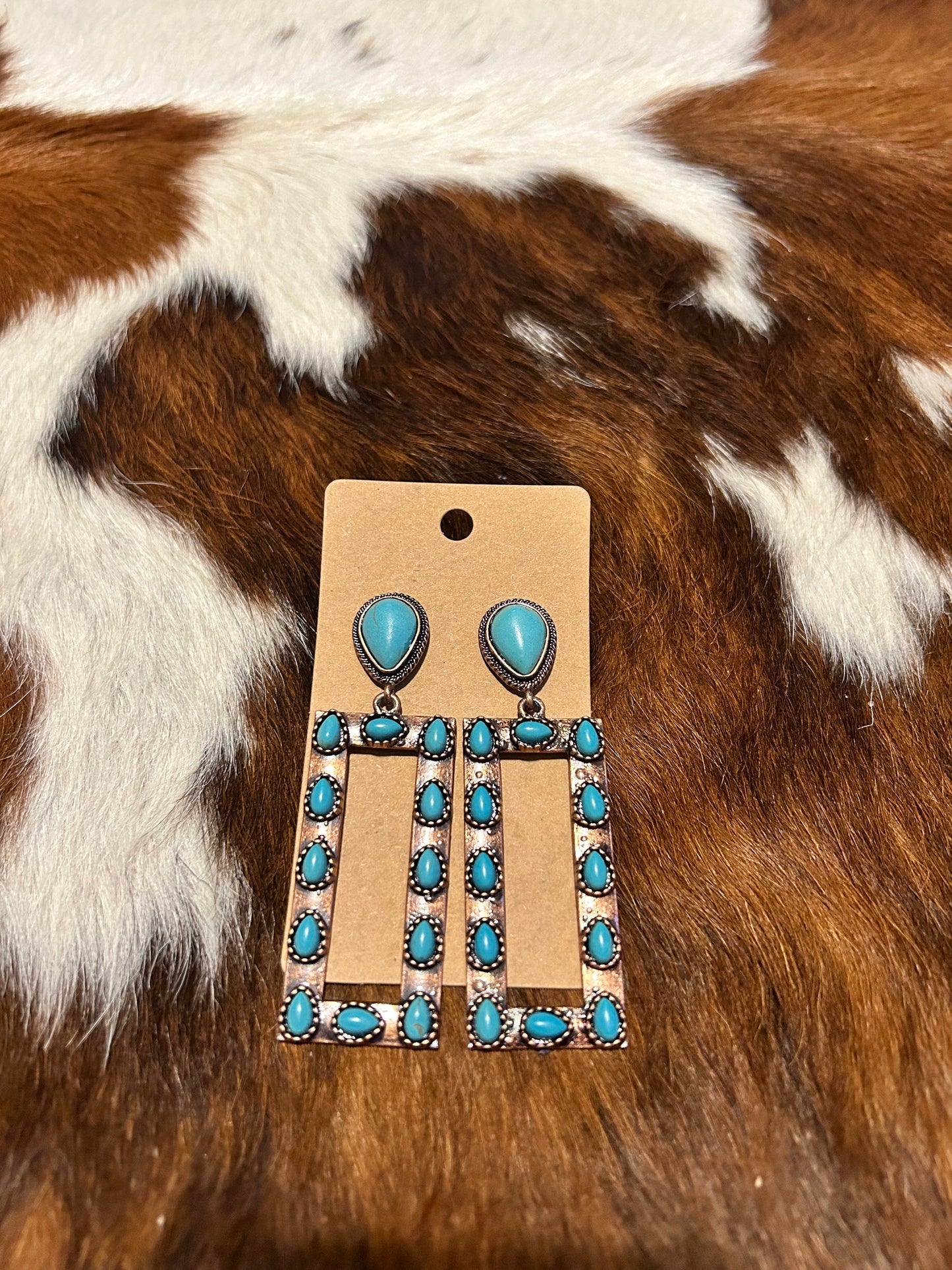 Copper/ turquoise square earrings