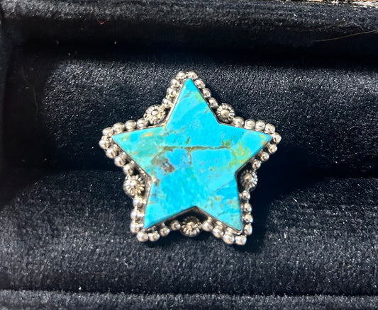 HADA COLLECTION STERLING SILVER KINGMEN TURQUOISE ADJUSTABLE STAR RING