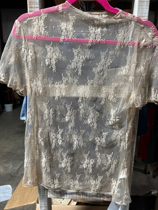Ivory Mesh Short Sleeve Stretch Top