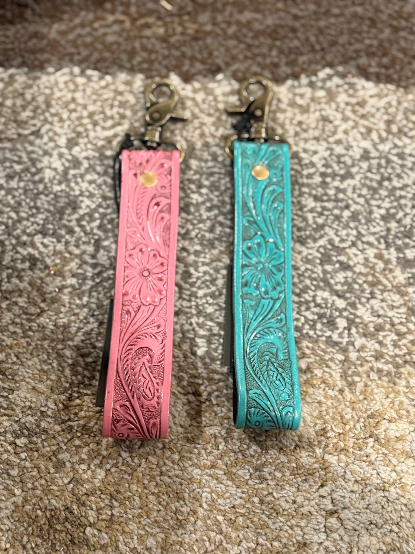 Colored tooled Leather Keychain
