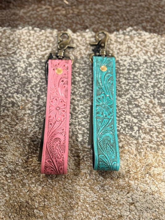 Colored tooled Leather Keychain