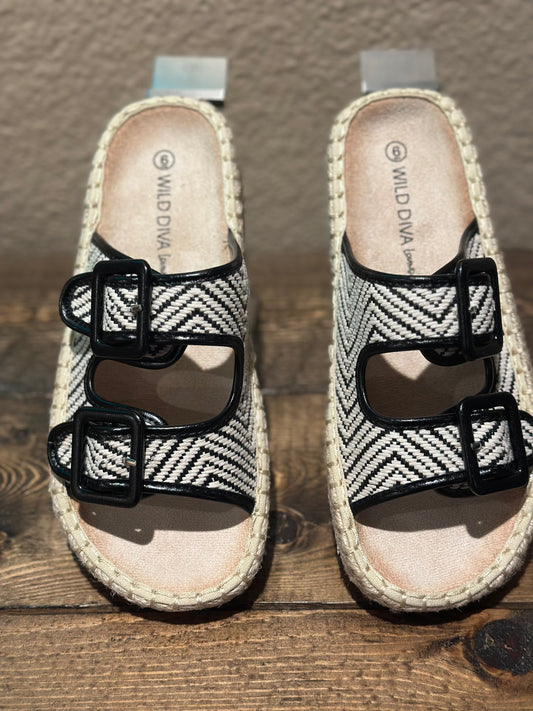 Wild Diva Black and White Woven Platform Sandals