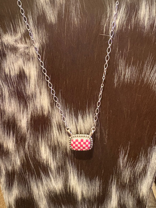 Inlaid checker necklace