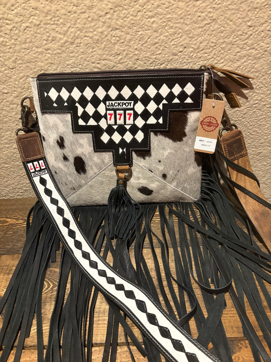 Jackpot 777 CHECKER TOOLED & COWHIDE CROSSBODY BAG